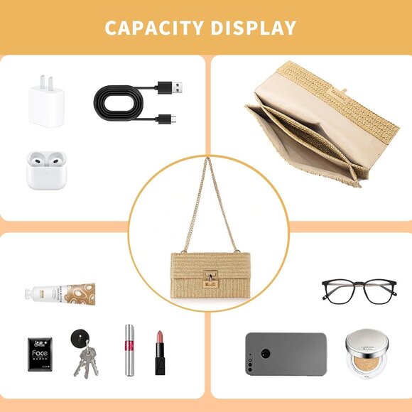 Straw Clutch Purse Ladies Summer Crossbody Handbag Evening Party Decor - Picture 6 of 7